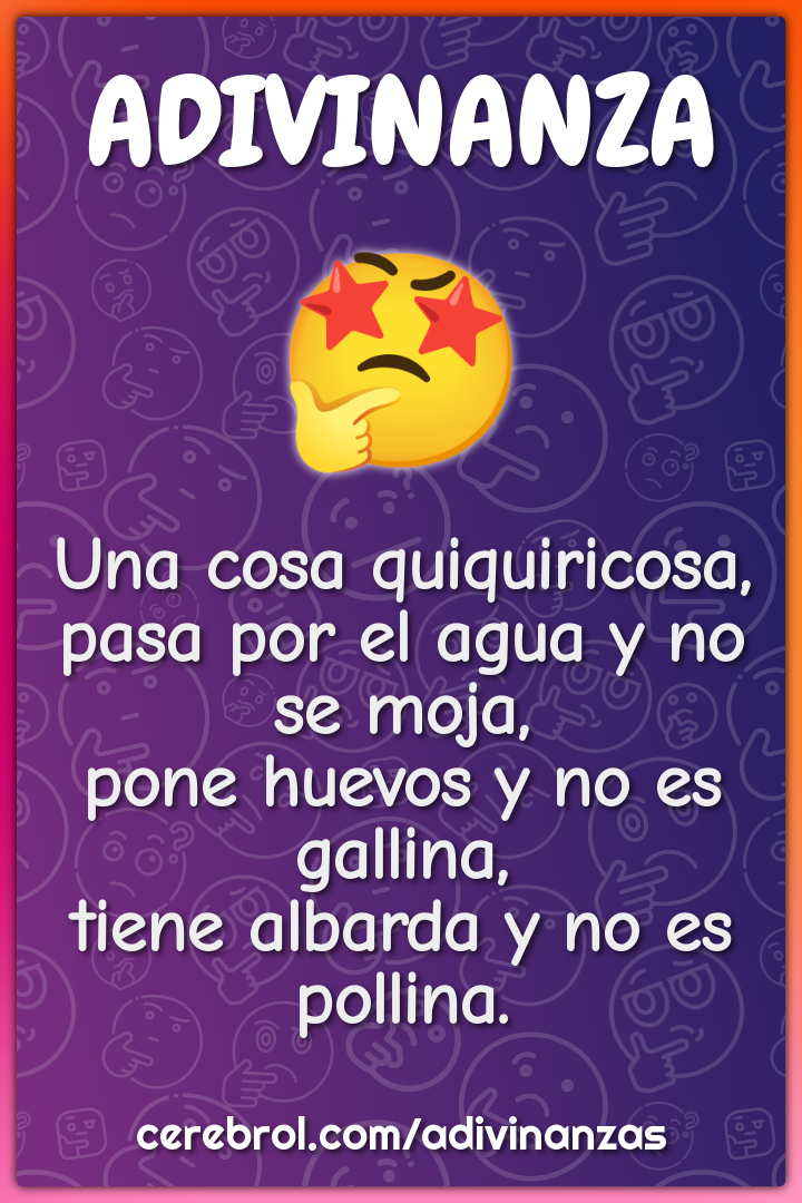 Una cosa quiquiricosa, pasa por el agua y no se moja, pone huevos y no...