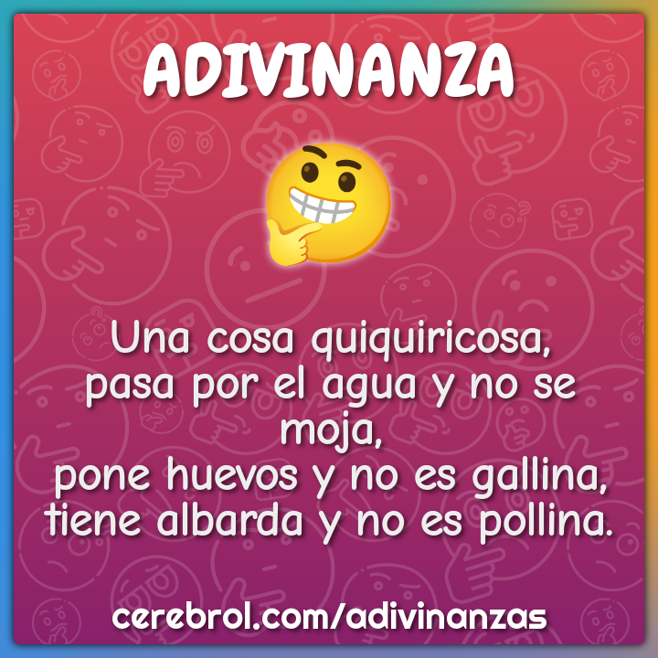 Una cosa quiquiricosa, pasa por el agua y no se moja, pone huevos y no...