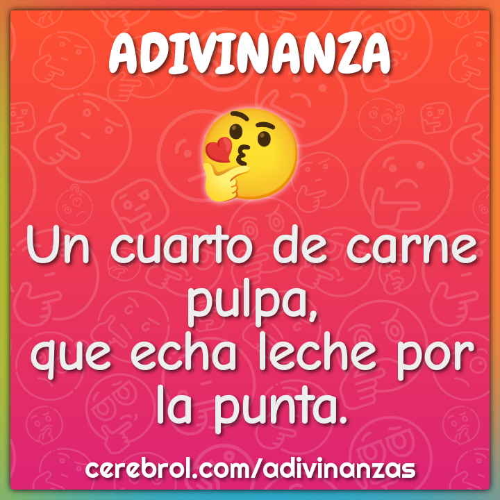 Un cuarto de carne pulpa,
que echa leche por la punta.